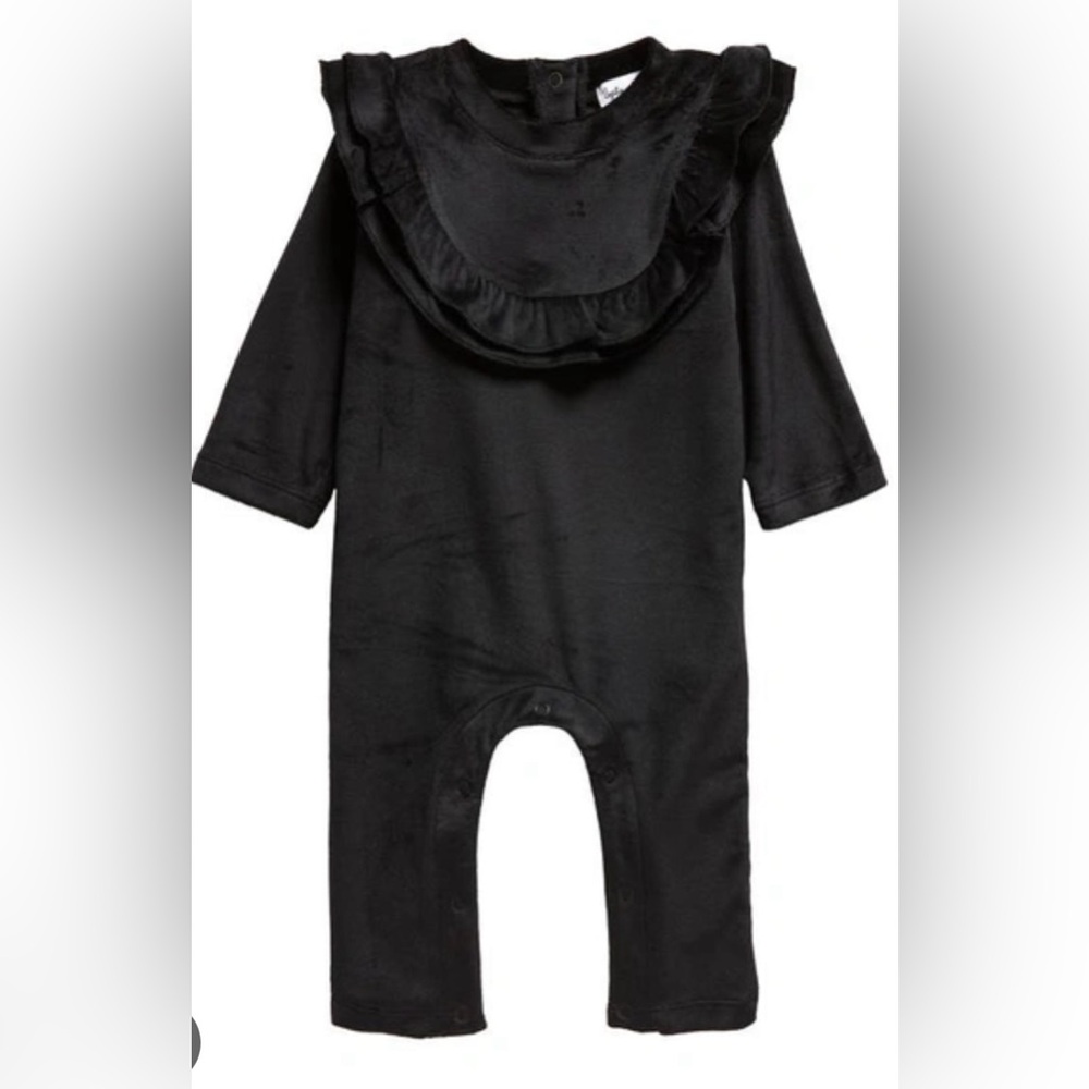 NWT Splendid Bliss Black Velour Ruffle Onesie Romper